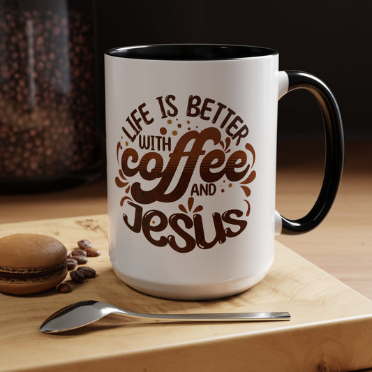 Accent Coffee Mug — "Two Things That Never Fail" Faith & Caffeine Inspirational Mug (11/15oz)