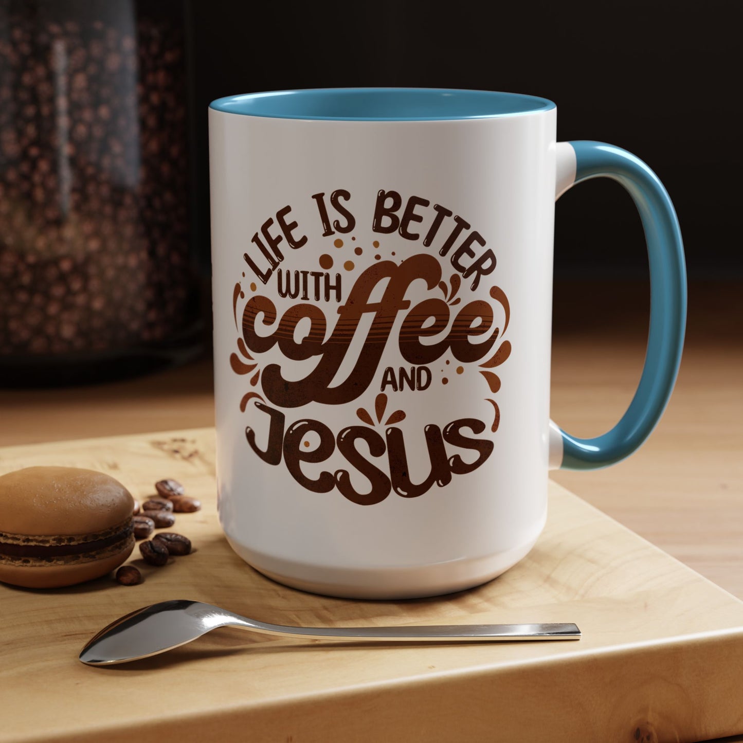 Accent Coffee Mug — "Two Things That Never Fail" Faith & Caffeine Inspirational Mug (11/15oz)